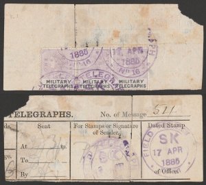 SUDAN 1885 Expedition usage of QV Military Telegraph 1d strip. Rare multiple. 