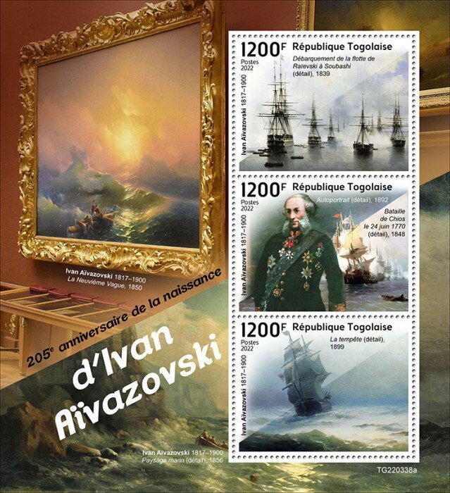 TOGO - 2022 - Ivan Aivazovsky  - Perf 3v Sheet - Mint Never Hinged