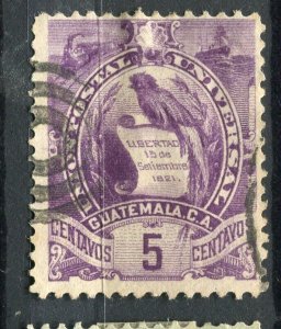 GUATEMALA; 1886 classic Quetzal Coat of Arms issue fine used 5c. value