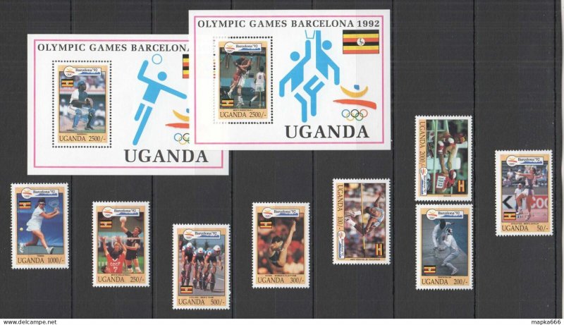 P0402 1992 Uganda Olympic Games Barcelona #1131-38 Michel 37 Euro 1Set+2Bl Mnh