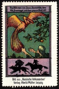 Vintage Germany Poster Stamp Firebird and the Gray Wolf Russian Folk Tales