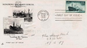 USA 1946 FDC Sc 939 Artcraft Cachet Peace and War Merchant Marine Block of 4