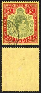 Bermuda SG118b KGVI 5/- Pale Green and Red/yellow Line Perf 14.25 (Ref 24)