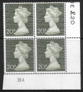 1970 20p Decimal Machin Cylinder 39A UNMOUNTED MINT