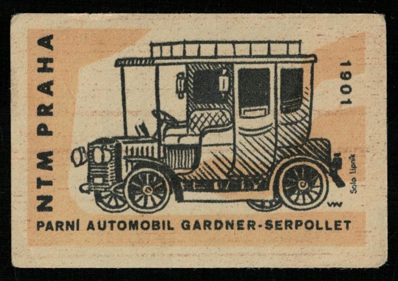 Car Gardner-Serpollet 1901, NTM PRAHA, Matchbox Label Stamp (Т-8285)