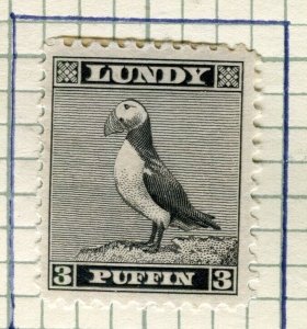 BRITAIN LUNDY; 1939 early Puffin Local issue fine Mint hinged 3p. value