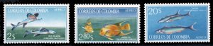 Colombia #C481-483 Cat$18.50, 1966 Fish, set of three, never hinged, faint gu...