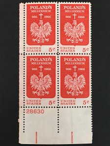 Scott # 1313 Polish Millennium, MNH Plate Block of 4