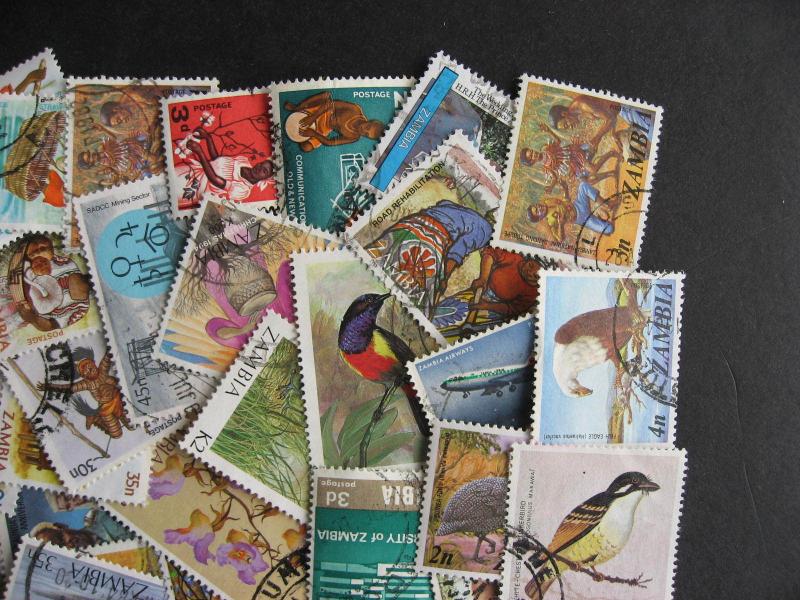 Collection breakdown! 40 different ZAMBIA stamps, some mixed condition