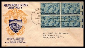 US 935 Navy Block of Four Nu Art Typed FDC