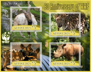 Stamps. Fauna. 60 Anniversary of WWF  2021 year 1+1 sheets perf Guyana