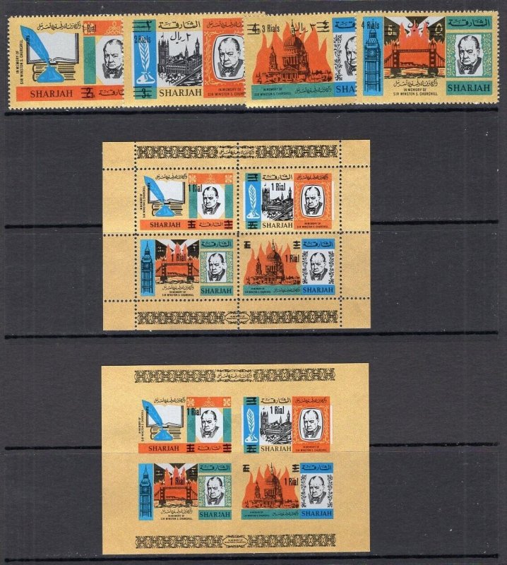 Sharjah & Khor Fakkan 1966 Churchill Foil 6 Diff Sets + 6 Diff Souv Sheets MNH