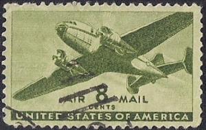 C26 8 cents Transport Plane, Olive Green Stamp used XF