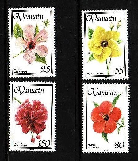 Vanuatu-Sc#582-5-unused NH set-Flowers-Hibiscus-1993-