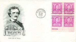 986 3c EDGAR ALLAN POE - Artmaster Plate block of 4