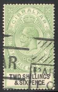 Gibraltar #87 Cat$30, 1921 2sh green and black, used