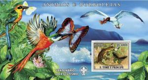 SAO TOME E PRINCIPE 2007 SHEET LIZARDS REPTILES BUTTERFLIES BIRDS st7209b