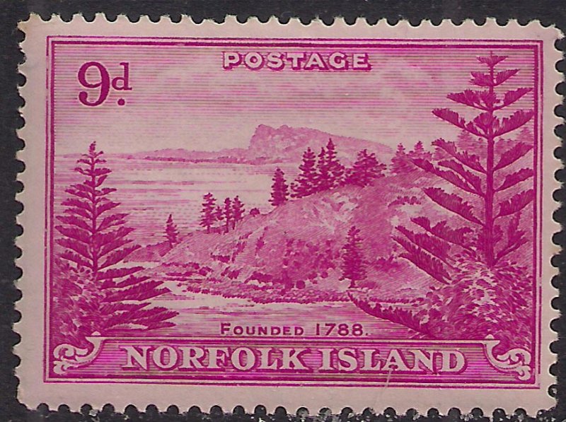 Norfolk Island 1947 KGV1 9d Magenta MM SG 10 ( J1084 )