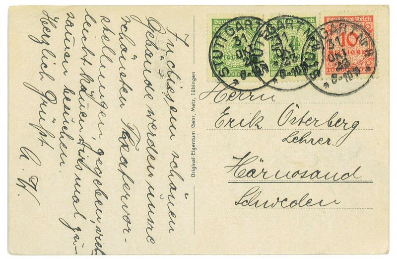 P4715 - GERMANY , 31.10 1923 LAST DAY RATE, 18 MILLIONS ON POST CARD TO SWEDEN