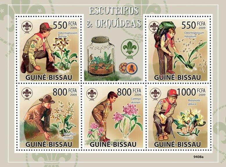 Guinea - Bissau 2009 - Scouts & Orchids 5v Y&T 3011-3015, Michel 4355-4359