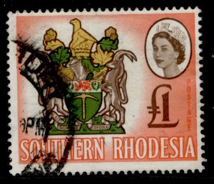 SOUTHERN RHODESIA QEII SG105, £1 FINE USED. Cat £25.