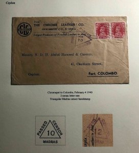1940 Chromepet India Leather Commercial Censored Cover To Colombo Ceylon
