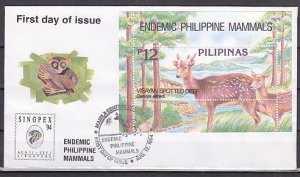 Philippines, Scott cat. 2312. Spotted Deer s/sheet. Singpex. First day cover. ^