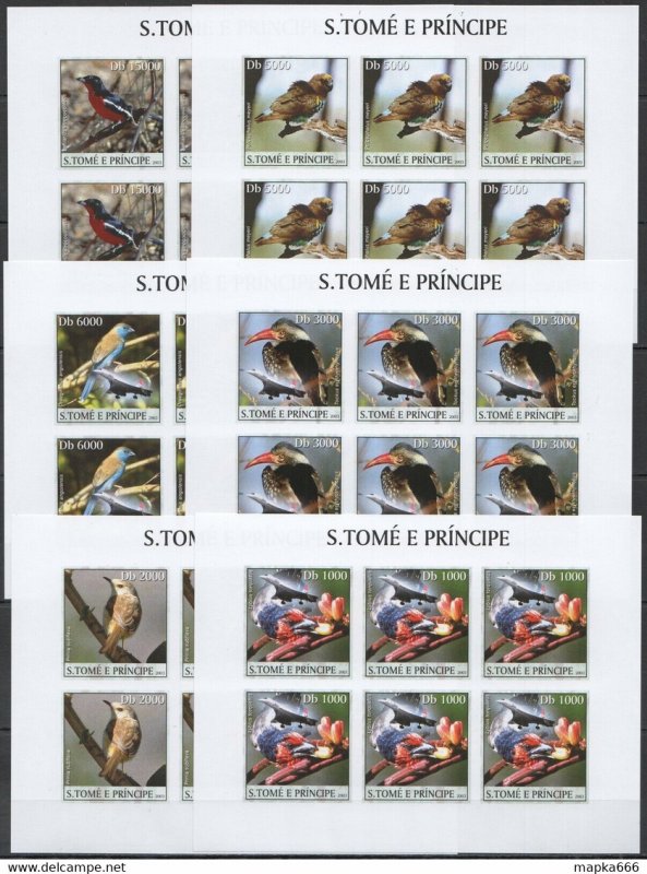 Imperforate 2003 S. Tome & Principe New Fauna Birds On Trees !!! 6Set ** Kv008