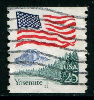 2280a US 25c Flag over Yosemite coil PNS #11, used