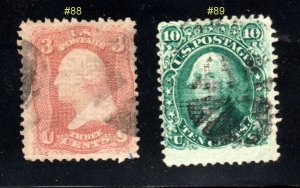 #88-#89   E GRILLS  3c,10c Washingtons ⭐⭐⭐⭐⭐