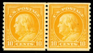 MOMEN: US STAMPS #497 COIL LINE PAIR MINT OG NH PSE GRADED CERT XF-90