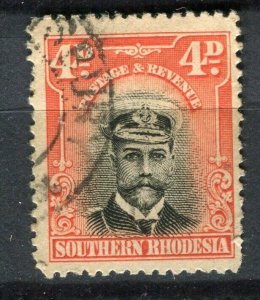 RHODESIA; 1913-22 early GV Admiral issue used Shade of 4d. value