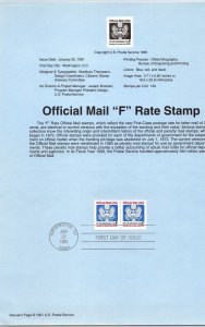 USPS SOUVENIR PAGE OFFICIAL MAIL F RATE POSTAGE STAMP (PAIR) 1991