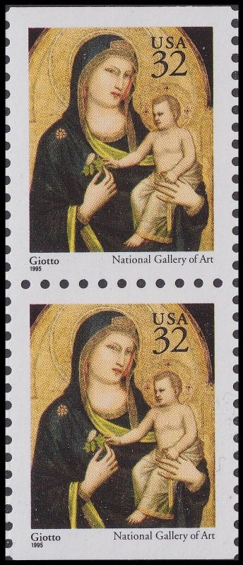 US 3003A Christmas Madonna & Child 32c vert pair (2 stamps) MNH 1995