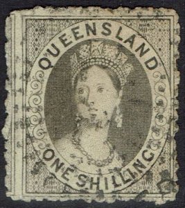 QUEENSLAND 1862 QV CHALON 1/- GREY NO WMK USED