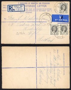 Rhodesia and Nyasaland 1957 Registered Cover to Scotland with 1/- x 3