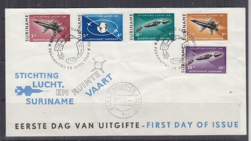 SURINAME, 1964 Aeronautical & Astronautical Foundation set of 5, First day cover 