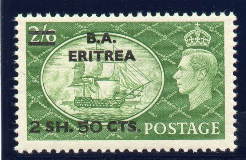 BOFIC - BMA Eritrea 1951 KGVI 2s 50c on 2s 6d yellow-green superb MNH. SG E30.