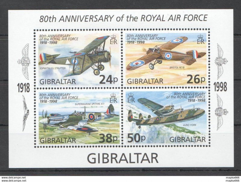 OZ0109 1998 GIBRALTAR AVIATION WAR ROYAL AIR FORCE 1918-1998 BL33 MNH