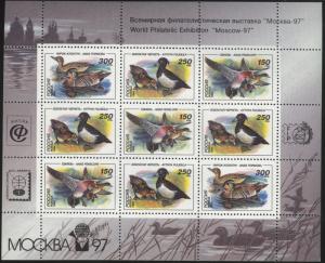 Russia Scott 6222b MNH** 1994 Duck souvenir sheet Moscow 97 overprint