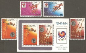 PENRHYN ISLANDS Sc# 359 - 363 MNH FVF Set of 4 + SS Olympic Games 1988