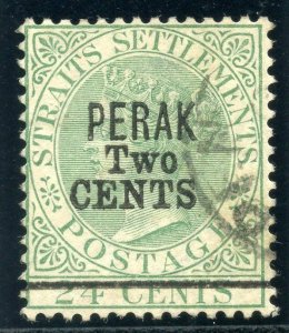 Malaya - Perak 1891 QV 2c on 24c green (Type 33) very fine used. SG 50. Sc 51.