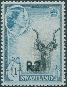 Swaziland 1961 2r on £1 black & turquoise-blue Type II (bottom) SG77b MNH