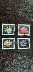 US Scott # 4964-4967; Four used (49c) Water Lilies, 2015; VF center; off p