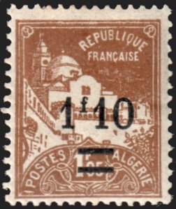Algeria #73  Unused MOG - 1.10fr on 1.05fr lt bro ovpt/surcharged (1927)