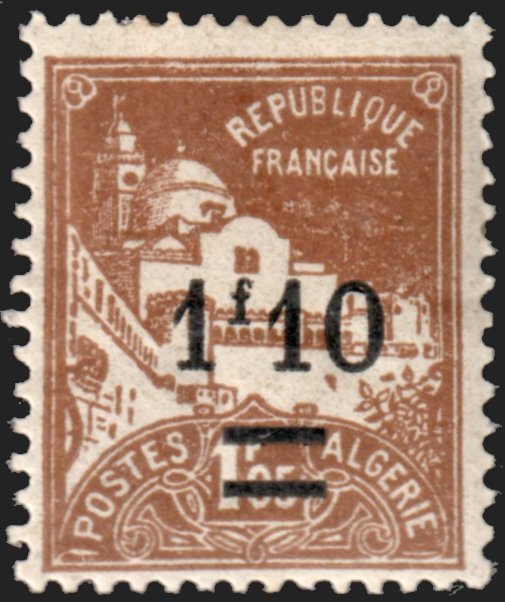 Algeria #73  Unused MOG - 1.10fr on 1.05fr lt bro ovpt/surcharged (1927)