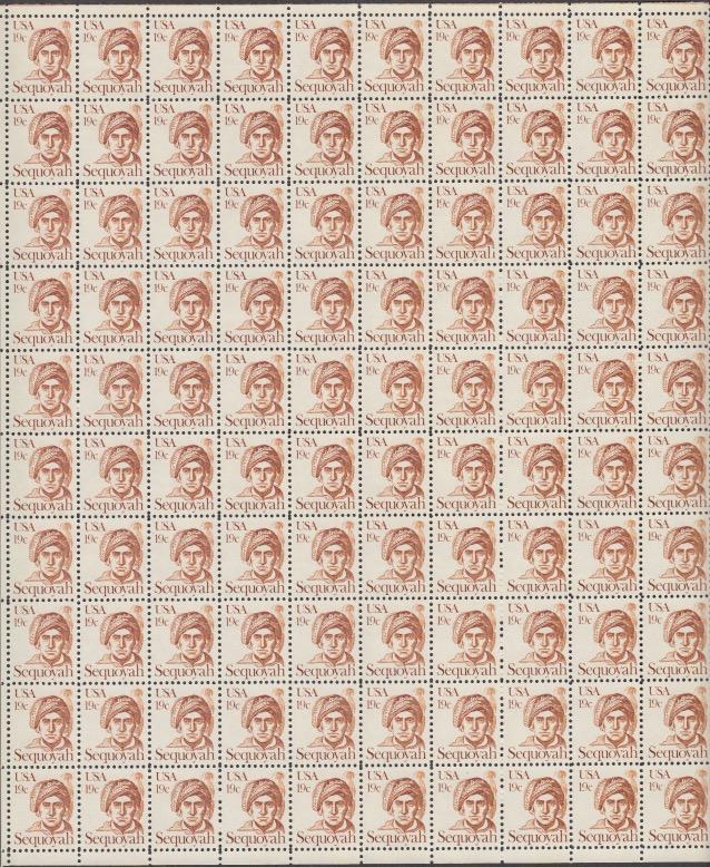 US # 1859   Sequoyah    Full sheet of 100  MNH