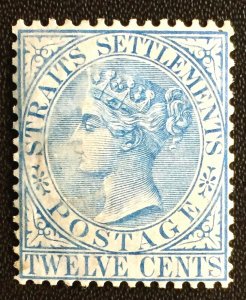 MALAYA Straits Settlements 1867 QV 12c MH&NG wmk CC SG#15 Blue M3075