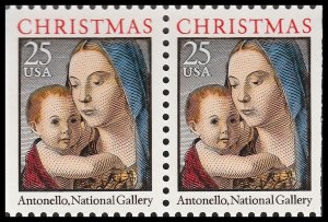 US 2514a Christmas Madonna & Child 25c horz pair from booklet MNH 1990