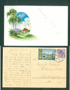 Denmark. 1923 Christmas Card.  Seal + 15 Ore Dalsmose. Farm,Trees. Flakkenbjerg